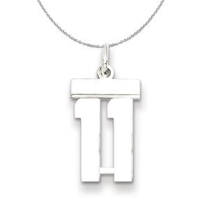 Silver, Athletic Collection Medium Polished Number 11 Necklace - 24 In